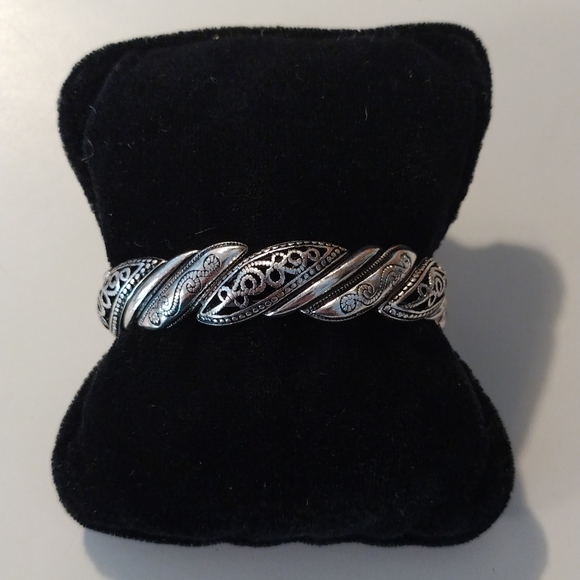 Jewelry - Silver Metal Bracelet with Filigree and Engraved Scrolls